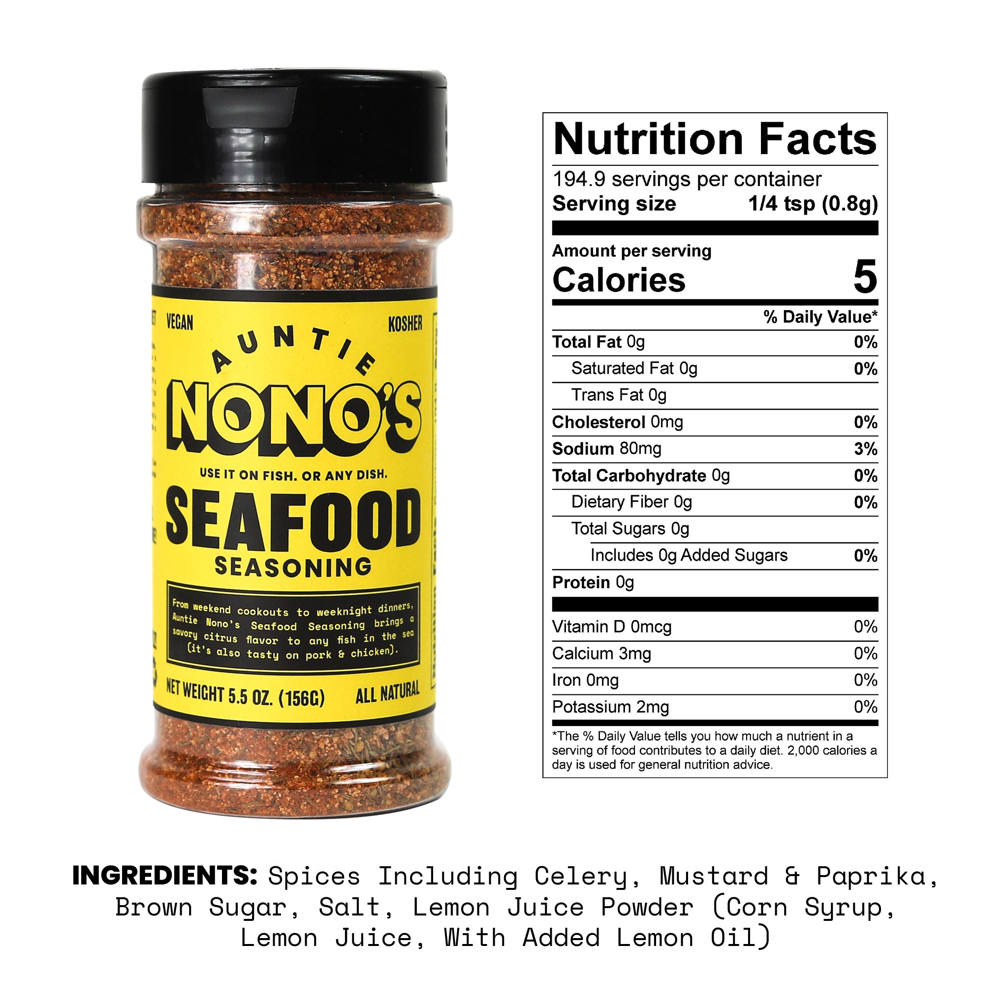 Auntie Nono’s Steakhouse Seasoned Salt, All-Natural Gluten-Free Seasoning for Steaks, Pork, Veggies, and Burgers, 8 oz.